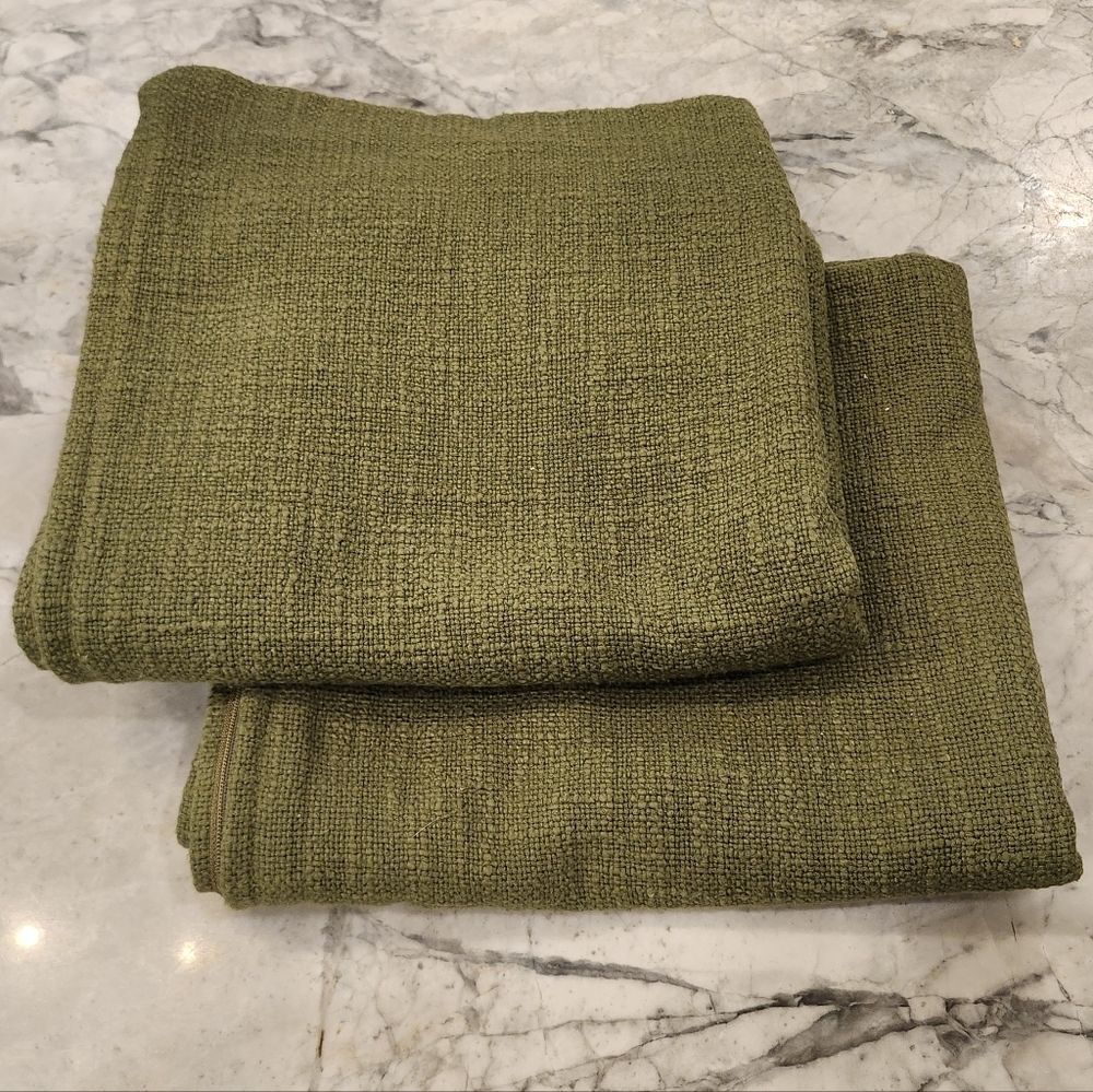 Quince Cotton Slub Pillow Covers Set of 2 20x20 Olive Textured NWOT - Picture 5 of 8
